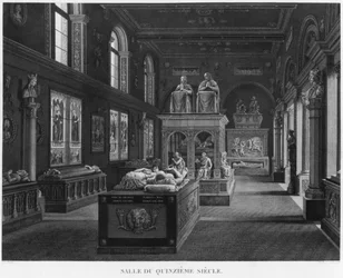 La sala del siglo XV, Museo de Monumentos Franceses, París, ilustración de 